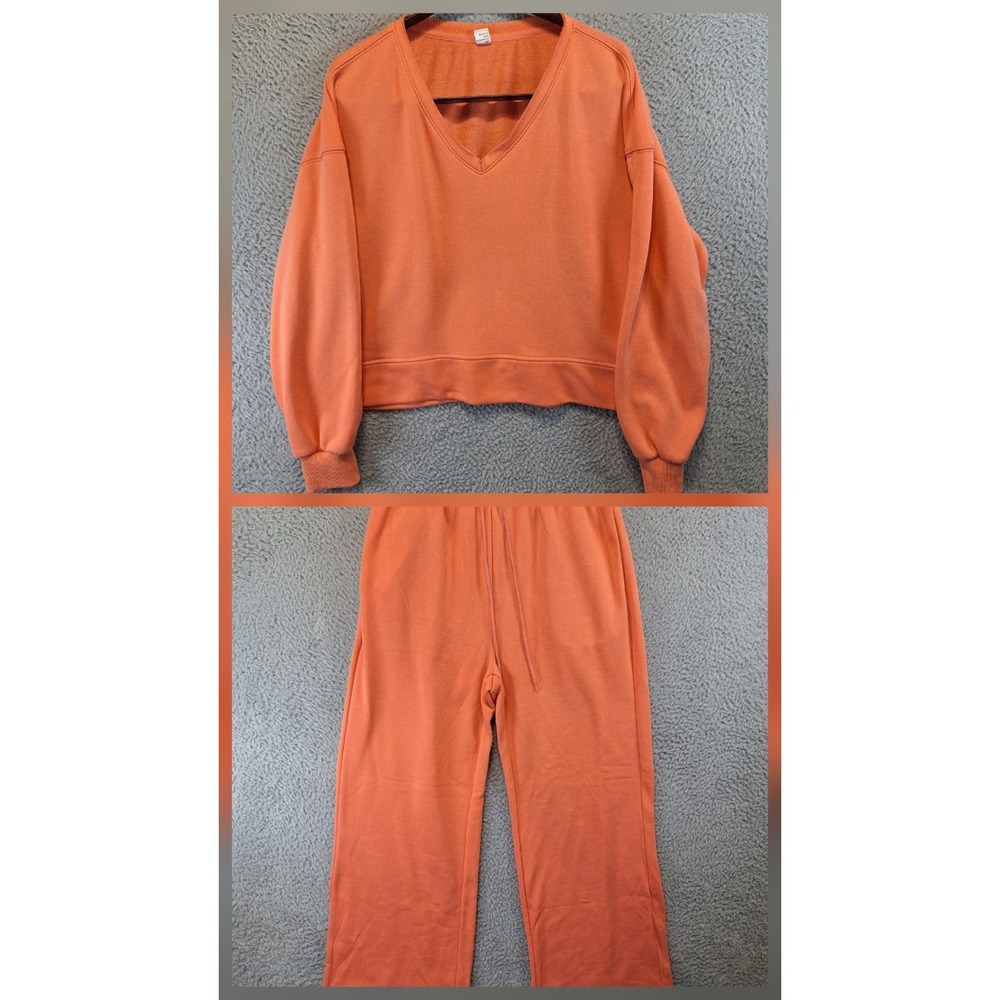 ANRABESS 2-Piece Lounge Set Womens Medium Pink Terry Cloth Long Sleeve V Neck